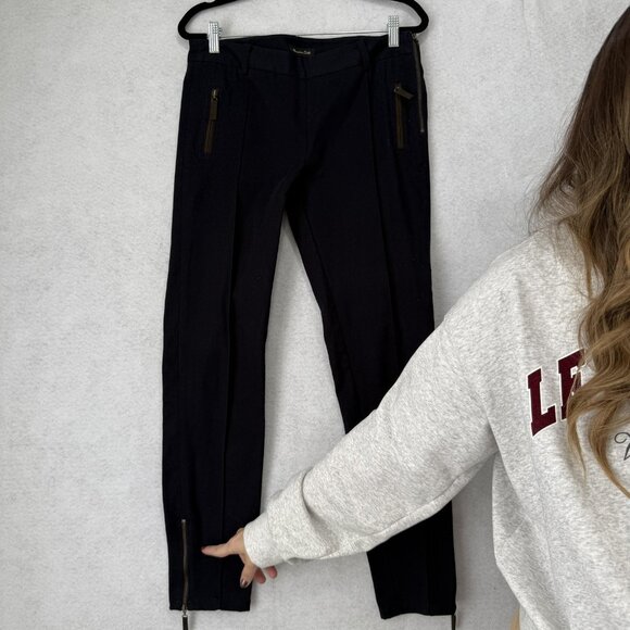 Massimo Dutti Pants Womens Small navy Slim Tapered Ankle Zip Pockets Side Zip - Picture 5 of 10